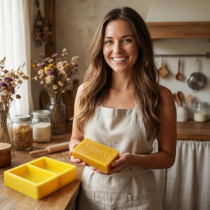 Beeswax Molds Silicone Makes 2 x 1 lb Blocks with “Beeswax” Embossed – Reusable Silicone Mold for Beeswax and Candle Making, Easy Release for DIY Soap, Wax Melts, Wax Crafting