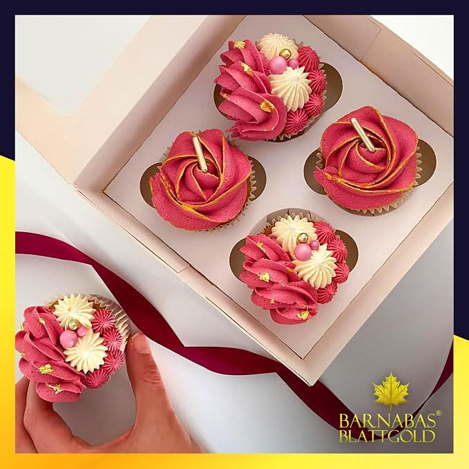 Barnabas Blattgold Edible Gold Leaf 24K - Cake Decorations, Transfer Patent for Cupcakes - 3.1 inches, Book of 20