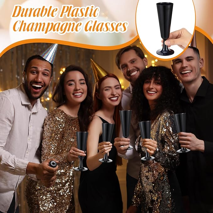 Domensi 40 Pack Black Champagne Flutes Bulk Plastic Disposable Champagne Glasses 5.5 oz Plastic Mimosa Glasses Wedding Cocktail Cups for Engagement Birthday Graduation Decor 2026 Party Supplies