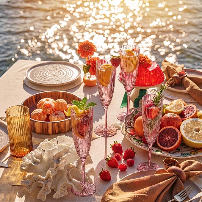 WDF 36PCS Rose Plastic Champagne Flutes - 6OZ Rose Champagne Flutes Party Supplies for Wedding/Birthday/Baby Shower/Anniversary