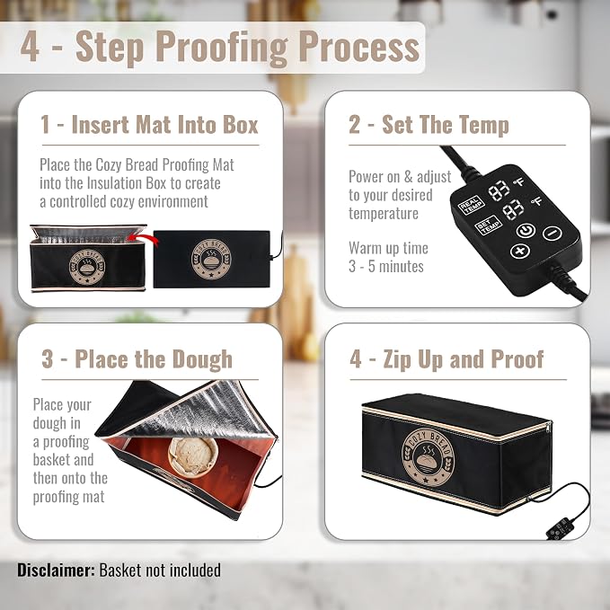 Cozy Bread® Proofing Mat & Insulation Box | Thermostat Controlled Sourdough Bread Proofer Kit | Dough Fermentation Bundle, 10" x 21" | USA Brand
