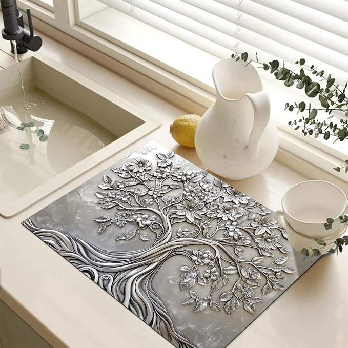 HOMETITUTE Stove Top Cover for Electric Stove 28x20 Inch Tree of Life Glass Cooktop Protector Mat Heat Resistant Decorative Kitchen Cover for Glass Range Countertop Coffee Mat