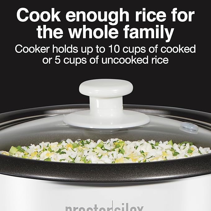 Proctor Silex Rice Cooker & Food Steamer, 10 Cups Cooked (5 Cups Uncooked), Includes Steam and Rinsing Basket, White (37533G)