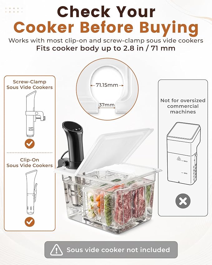 EVERIE Sous Vide Container with Lid and Rack, 12 Quart Sous Vide Container Kit with Universal Collapsible Hinged Lid, Compatible with Anova, Inkbird, Breville, Joule, Wancle and Most Clip-On Sous Vide Cookers