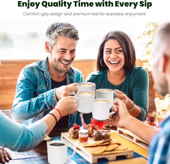 Bacimi® - Coffee Mugs Set of 4 - Stoneware Mugs 13.5oz - Ceramic Coffee Cups with Handle - Large Coffee Mug for Cappuccino, Latte & Hot Beverages - Eggshell White
