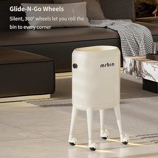 MRBIN Office Trash Can with Lid, Small Bathroom Automatic Adsorption Open Top 3.5 Gal / 13L Touchless Motion Sensor Waste Basket, Slim Decor Garbage Bin for Bedroom, Office, Cream White