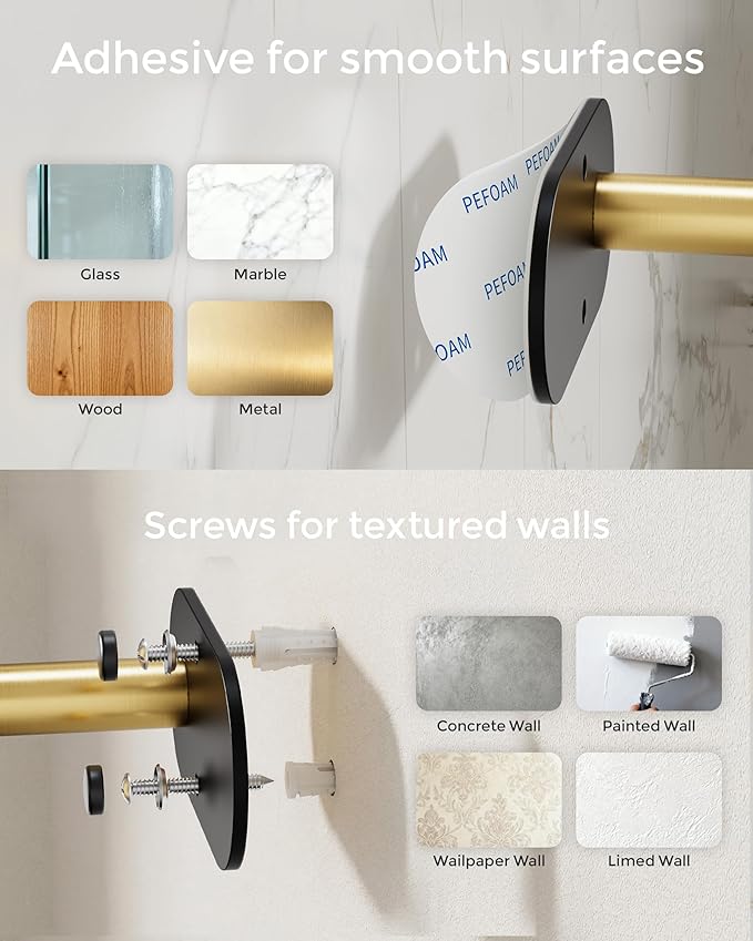 Paper Towel Holder Under Cabinet, Self Adhesive or Wall Mount for Kitchen Bathroom, Stainless Steel Paper Towel Holders with Damping Effect, Single Hand Operable (Black&Gold)