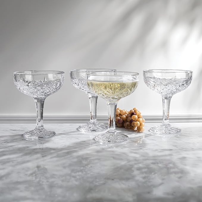 Godinger Champagne Glasses, Champagne Glass Set, Coupes Barware Glasses - 6oz., Dublin Crystal Collection, SET OF 8