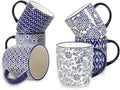 Selamica 10 oz Coffee Mugs Set of 6 with Handle, Coffee Cups Ceramic for Cappuccino Latte Cocoa Milk Tea, Dishwasher Microwave Safe, Vintage Blue