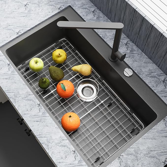 28-7/8’’ x 14-3/8’’ Sink Protectors for Kitchen Sink, Stainless Steel Kitchen Sink Protector, Sink Grate for Bottom of Kitchen Sink with Rear Drain, Sink Grid for Single Bowl Kitchen Sink