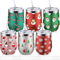 Sliner 6 Pack Pack Christmas Glitter Tumbler Bulk, 12 oz Holiday Wine Tumbler Set Stainless Steel Insulated Sparkling Glitter Cup with Lids Straws and Brushes Travel Mug Xmas Gift (Snowman Style)