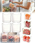 Clear Plastic Freezer Storage Bins, 4 Pack Stackable Refrigerator Organizer Containers with Handles for Meat, Veggies, and Pantry (4PSSmall Size)