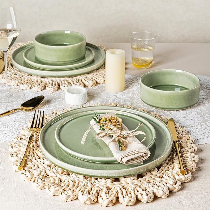 AmorArc Ceramic Dinnerware Sets, Handmade Reactive Glaze Stoneware Plates and Bowls Sets,Highly Chip and Crack Resistant | Dishwasher & Microwave Safe Dishes Set, Service for 4 (12pc)