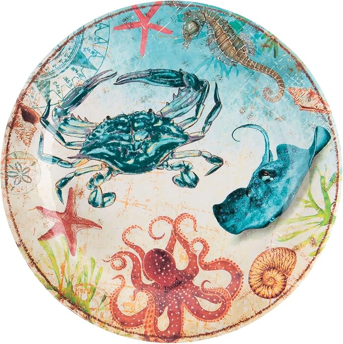 UPware 12 Piece Crab Melamine Dinnerware Sets, Outdoor Dishes Set, Plates and Bowls Sets, Service for 4, Multicolor