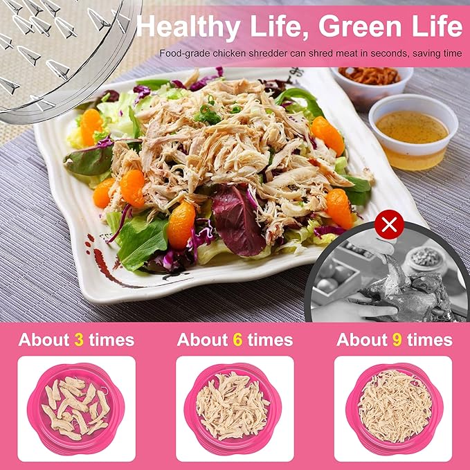 SURETIVIAN Chicken Shredder Large Chicken Breast Shredder Tool Twist with Brush&Fork, Visible Meat Shredder Machine, Anti-Slip Strip, Ergonomic Handle, BPA Free, Pork Beef Chicken(Hot Pink)