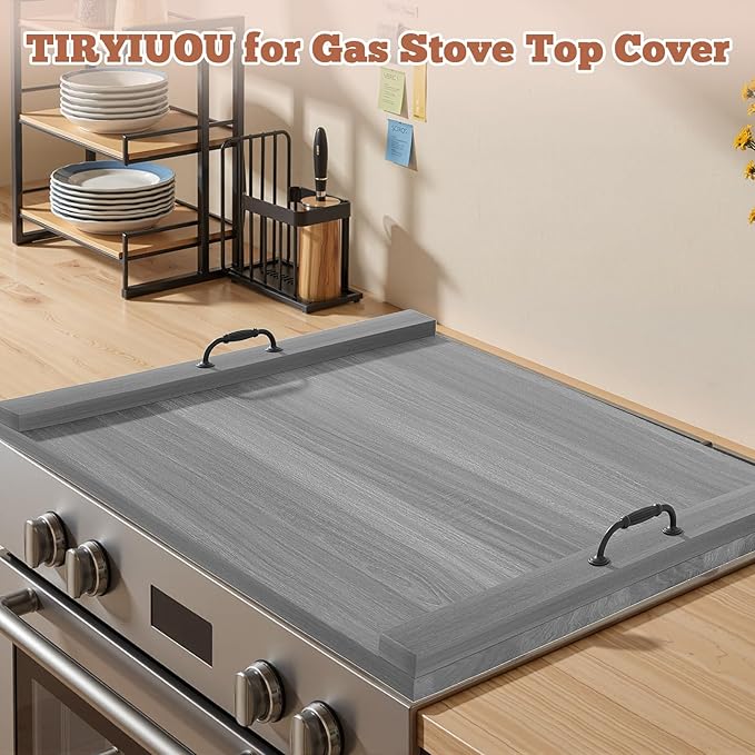 Gas Stove Top Cover: Wooden 30 * 22 Inches Electric Stovetop Covers, Noodle Board with Handles, Wood RV Cutting Board for Kitchen Counter (Grey)