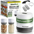 RoboSeal Electric Mason Jar Vacuum Sealer Kit with 10 Lids, Works on Wide & Regular Mouth for Canning Food, Auto Stop One Touch Operation, Digital Battery Indicator, Jar Opener Included