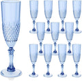 Plastic Champagne Flutes, Champagne Glasses Bulk, Reusable Unbreakable Acrylic Wine Glasses Goblets for Weddings Bachelor Parties Toasting Bridal Shower (12, Blue)
