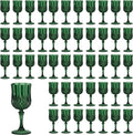 7OZ Plastic Wine Glasses, Reusable Vintage Goblets Unbreakable Drinking Glasses Crystal Water Cups Champagne for Wedding, Parties (48, Dark Green)