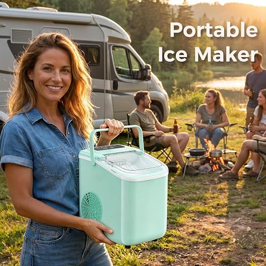 Countertop Ice Maker, Portable Ice Machine with Carry Handle Basket and Scoop, 9 Bullet Cubes Ready in 6 Mins, 26lbs Daily, Self-Cleaning for Home, Kitchen, Camping, RV
