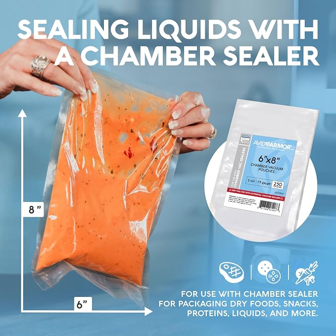 Avid Armor Chamber Vacuum Sealer Bags – 6x8" – 250 Pack – Heavy Duty Commercial Grade, BPA-Free Pouches for Sous Vide, Food Preservation, Meat Storage, Freezing, and Long-Term Storage