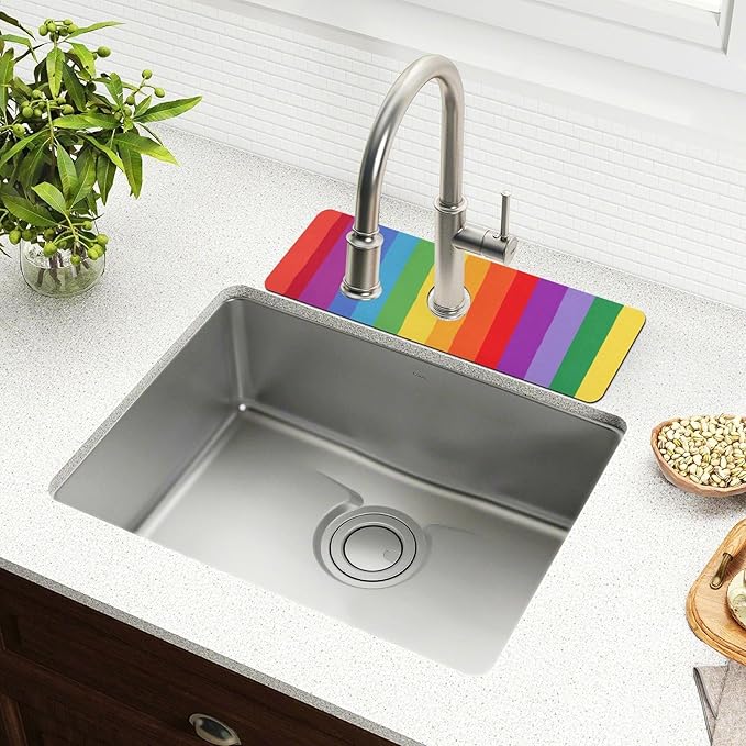 Kitchen Sink Splash Guard 1 PC 30 Inch Sink Faucet Mat Splash Guard for Bathroom Countertop Water Absorbent Foldable Cuttable Soft Washable Vibrant Colorful Stripes