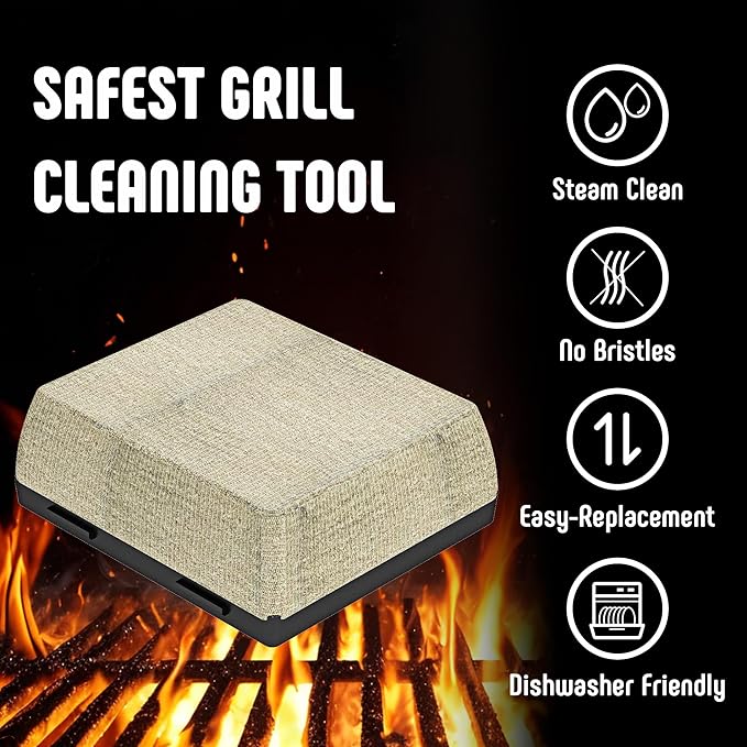 Feasto 2-Pack Replacement Heads for Grill Brush, Bristle-Free Interwoven-Tech with Thermal-Sensitive Sponge, Compatible with Feasto 6-in-1 Outdoor Grill Brush