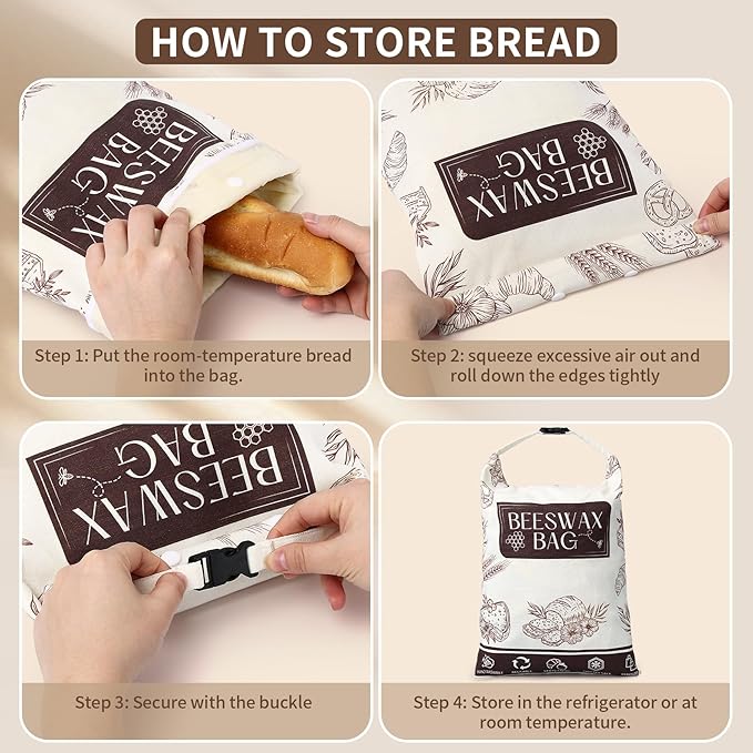 2 Pack Organic Beeswax Bread Bags for Bread & Sourdough, XL Organic Linen Reusable Bread Storage Bag with Removable Double Bags for Easy Cleaning, Food-Safe, Plastic-Free, Keeps Bakes Fresh Longer | Reusable, Non-Plastic, Removable Bags, Eco-Friendly