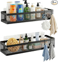 PUSDON 16.5-Inch Extra Long Slim Mesh Shower Caddy, Wall Mounted Bathroom Organizer with Adhesive, Heavy Duty Rustproof Shelf for Narrow Kitchen Pantry & RV, Holds 50 LBS 2-Pack - Matte Black Netting