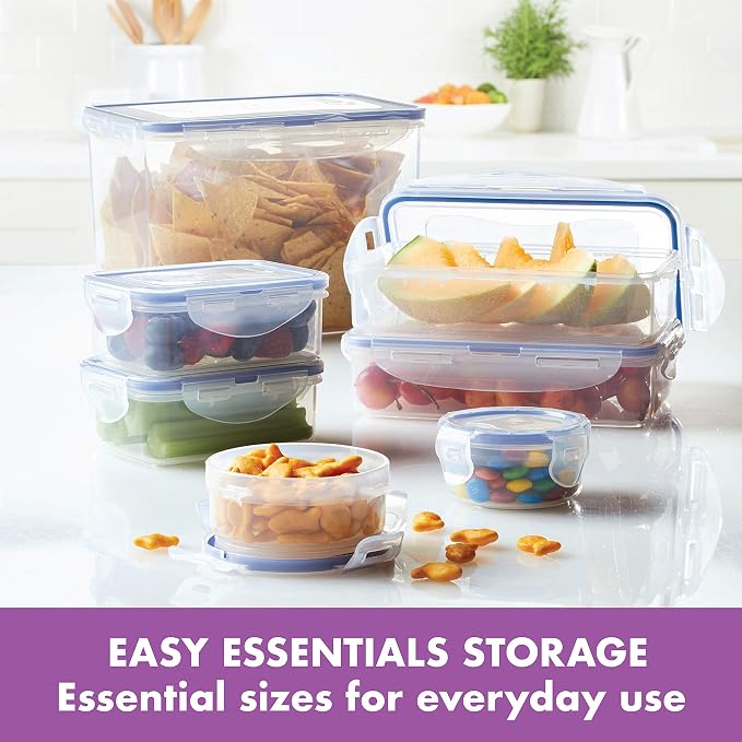 Lock & Lock Easy Essential Storage Set/Food Containers Airtight Bins/BPA-Free/Dishwasher Safe, 38 Piece, Clear