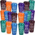 Skylety 40 Pack Bulk Christian Gifts for Men Women 16oz Reusable Bible Verse Tumbler Plastic Coffee Cup with Lid Inspirational Religious Church Gift for Teacher Graduation Party Favor (Retro Color)