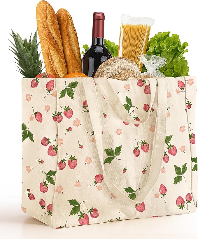 Miss Adola Large Canvas Grocery Tote Bag - Reusable Extra Large Shopping Shoulder Bags with 6 Inner Pockets & 2 Handle Strap