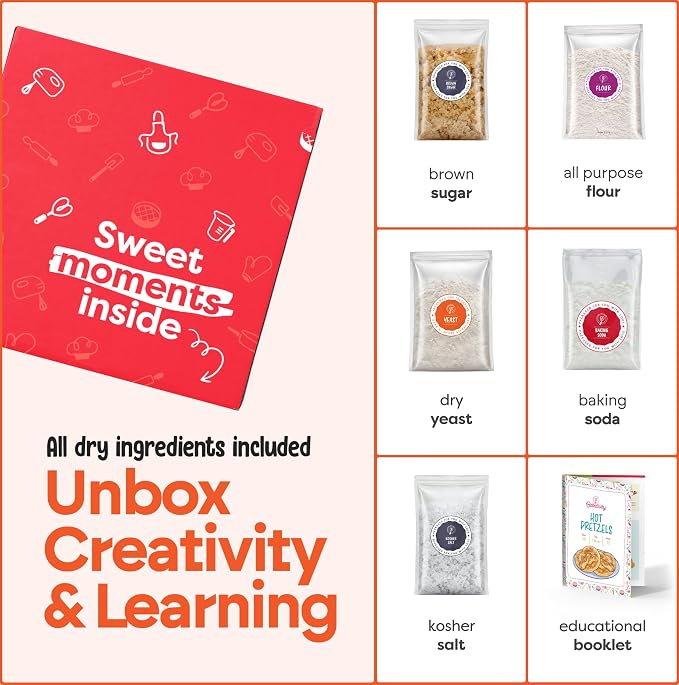Pretzel Making Kit - Real Cooking Set for Kids Ages 5-12+ with Recipe and Ingredients - Kids Baking Set for Girls & Boys - Great Gift for Family Bonding