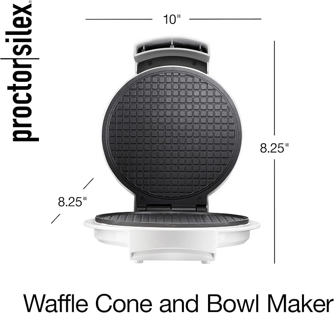 Proctor Silex Waffle Cone and Ice Cream Bowl Maker With Browning Control | Fun And Fast, Cooks In 2-3 Minutes | Includes Cone Shaper Roller & Cup Press | 7.5” PFAS-Free Non-Stick Plates | White