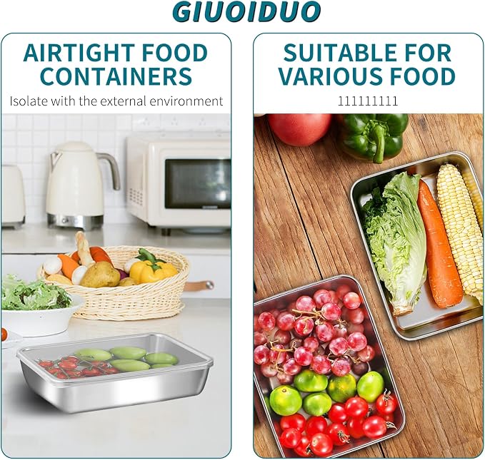 GIUOIDUO stainless steelFood Storage Containers setsstorage box with lidfreezer FrozenKitchen tray with lidOven plateSide dish plate Freezer & Dishwasher Safe