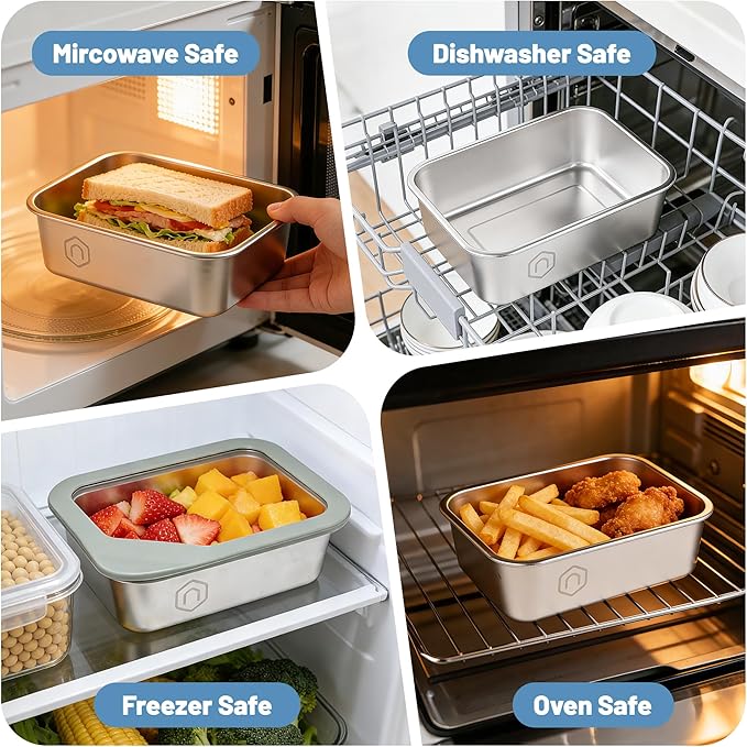 3PCS Stainless Steel Food Storage Containers with Glass Lids, 22/40/ 74oz Airtight Leak Proof Meal Prep Lunch Containers for Kitchen Storage, Microwave, Freezer, Dishwash Safe