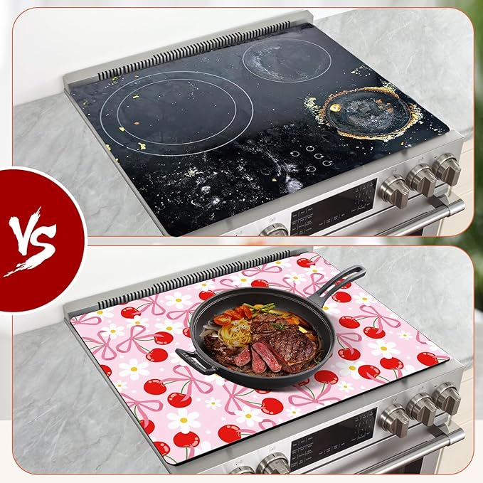 Decorative Electric Stove Top Covers, Heat Resistant Silicone Stove Cover Mat, Stove Top Protectors for Electric Flat Glass Stoves, Adds Extra Counter Space for Small Kitchens and Apartments
