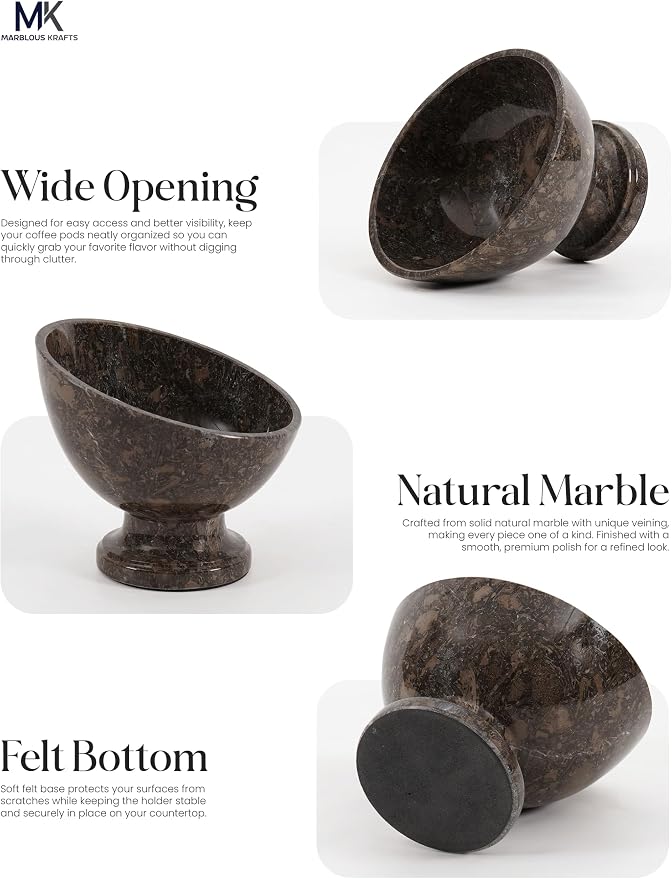 Marblous Krafts Oceanic Marble K Cup Holder for Counter 7 Inch Handcrafted Stone Keurig Pod Holder, Coffee Pods Basket, Coffee Container Bowl, Kitchen Coffee Bar Accessories