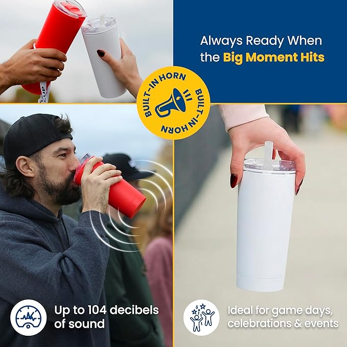 The LoudCup Blow Horn Tumbler, Cheer & Sip 2-in-1 Reusable Water Bottle with Built-In Horn for Sports Games, Tailgates, Parties & Events, BPA-Free, 16 oz, Iowa State University