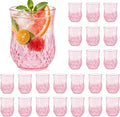 24 Pack Plastic Stemless Wine Glasses,12oz Unbreakable Vintage Elegant Drinking Glass Set,Reusable Fancy Cocktail Cups for Party, Wedding, and Bulk Events (24, 12oz-Pink)