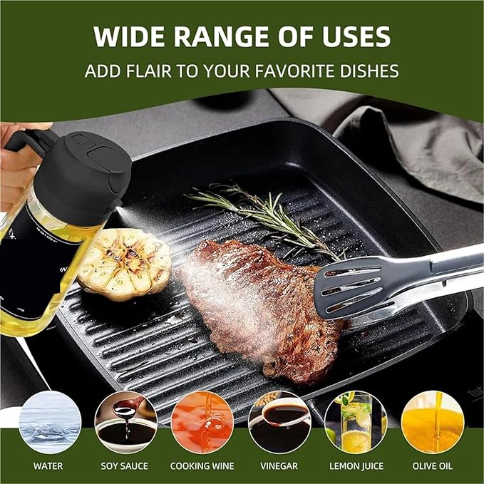Oil Sprayer, Oil Sprayer For Cooking,2in1 Dispenser Bottle For Kitchen,16oz/470ml Glass,Food-grade Mister,for Kitchen, Air Fryer(2pcs Black)