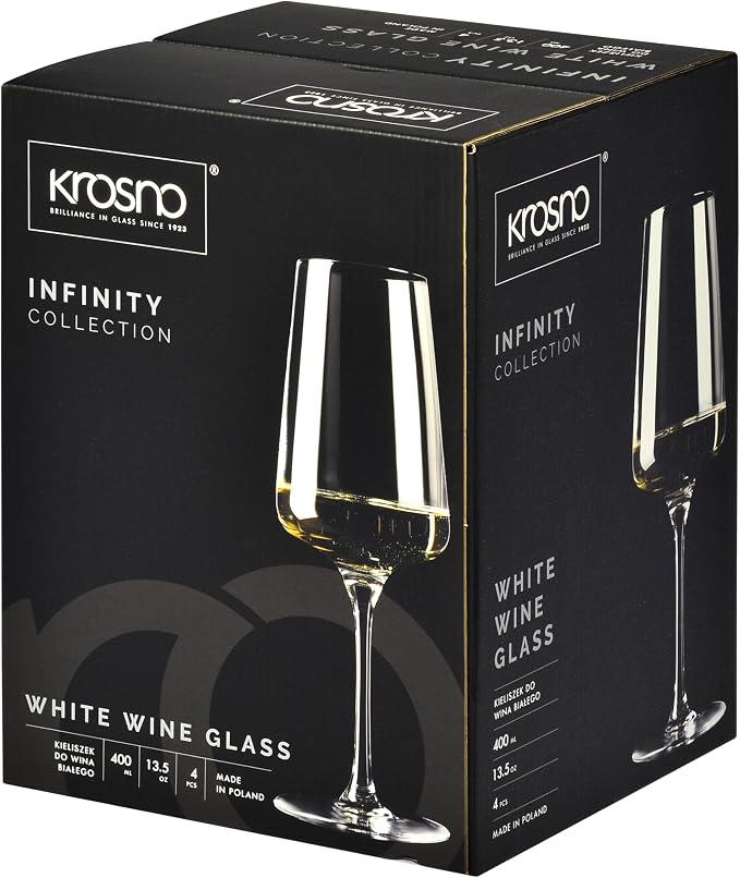 Krosno White and Sparkling Large Wine Glasses Drinking 13,5 oz – Set of 4, Infinity Collection, Elegant Long Stem Cocktail Crystal Set Wedding Gift, Lead-Free Glass, Homes, Restaurants & Kitchen