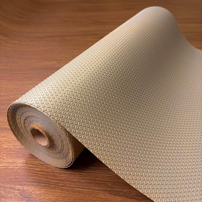 EVALAND Shelf Liners for Kitchen Cabinets Non-Adhesive 17.7" x 33 FT Beige Drawer Liner Non Slip, Washable Cabinet Liner, Waterproof Shelf Liners for Cabinets, Refrigerator Bathroom Pantry - Thickened