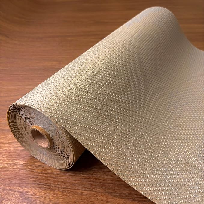 EVALAND Shelf Liners for Kitchen Cabinets Non-Adhesive 12" x 33 FT Beige Drawer Liner Non Slip, Washable Cabinet Liner, Waterproof Shelf Liners for Cabinets, Refrigerator Bathroom Pantry - Thickened