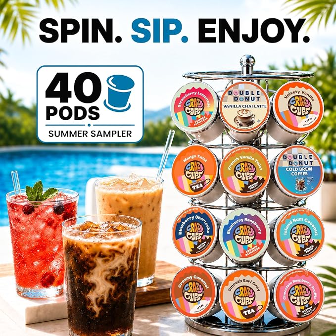Perfect Samplers Brew Over Ice Summer Variety Pack, Assorted Iced Coffee, Refreshers, Cold Brew, Herbal Tea, Latte & Chai Coffee Pods, Compatible with Keurig K-Cup Brewers, 40 Count