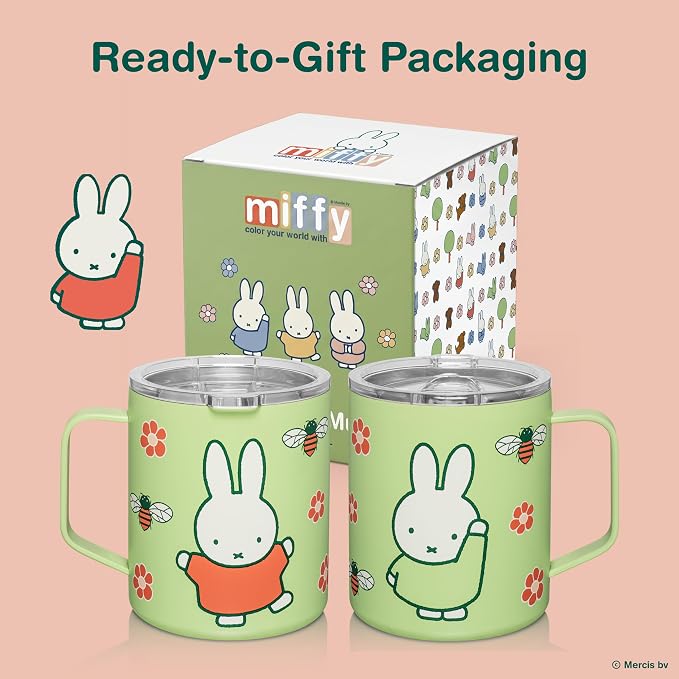 Dragon Glassware | Miffy Stainless Steel Camp Mug with Lid, 12 oz - Green | Nijntje Insulated Camping Mug For Coffee, Tea, Matcha & Hot Beverages; Miff Mug with Lid
