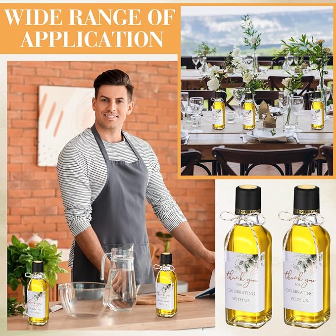 Reallnaive 20 Pack 3 oz Mini Glass Olive Oil Bottles Set, Homemade Wedding Sauce Gift Bottles Leakproof Screw Cap, Thank You Wedding Stickers for Storing Oil Honey Bridal Baby Shower Favors (Black)