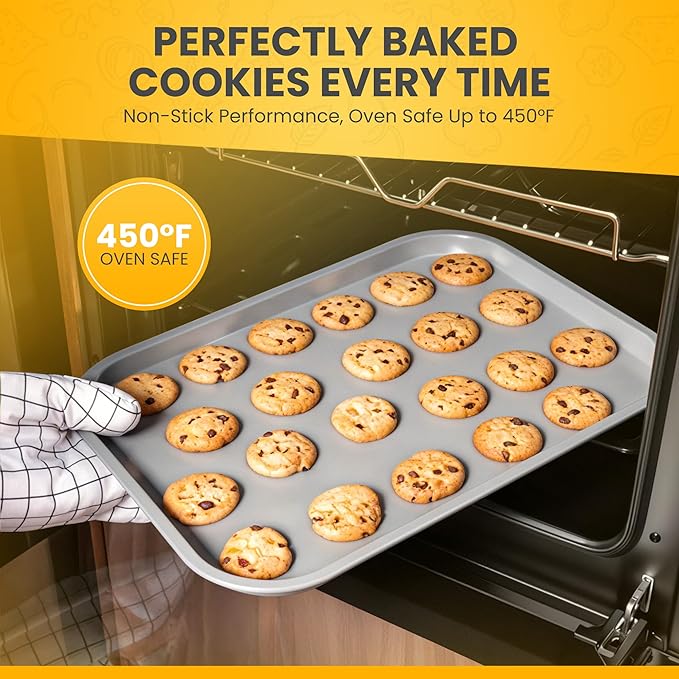 Non-Toxic PFOA-Free Stackable Bakeware Set, Professional Gauge Carbon Steel Space-Saving 11pc Nonstick Baking Pans: 6-Cup Muffin Pan, Cookie Sheet, Cake & Roaster Pans, Mats & Cups
