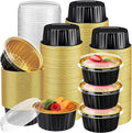Gejoy 400 Pcs Aluminum Foil Baking Cups with Lids 5 oz Disposable Ramekins Mini Cake Pans Creme Brulee Cupcake Liners Muffin Dessert Container for Wedding Birthday Party (Elegant,Black Color)