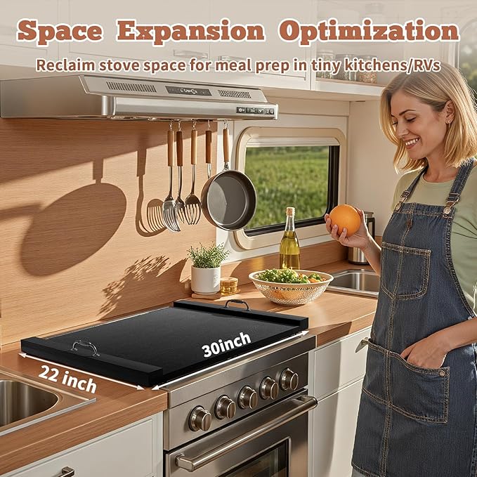 Gas Stove Top Cover: Wooden 30 * 22 Inches Electric Stovetop Covers, Noodle Board with Handles, Wood RV Cutting Board for Kitchen Counter